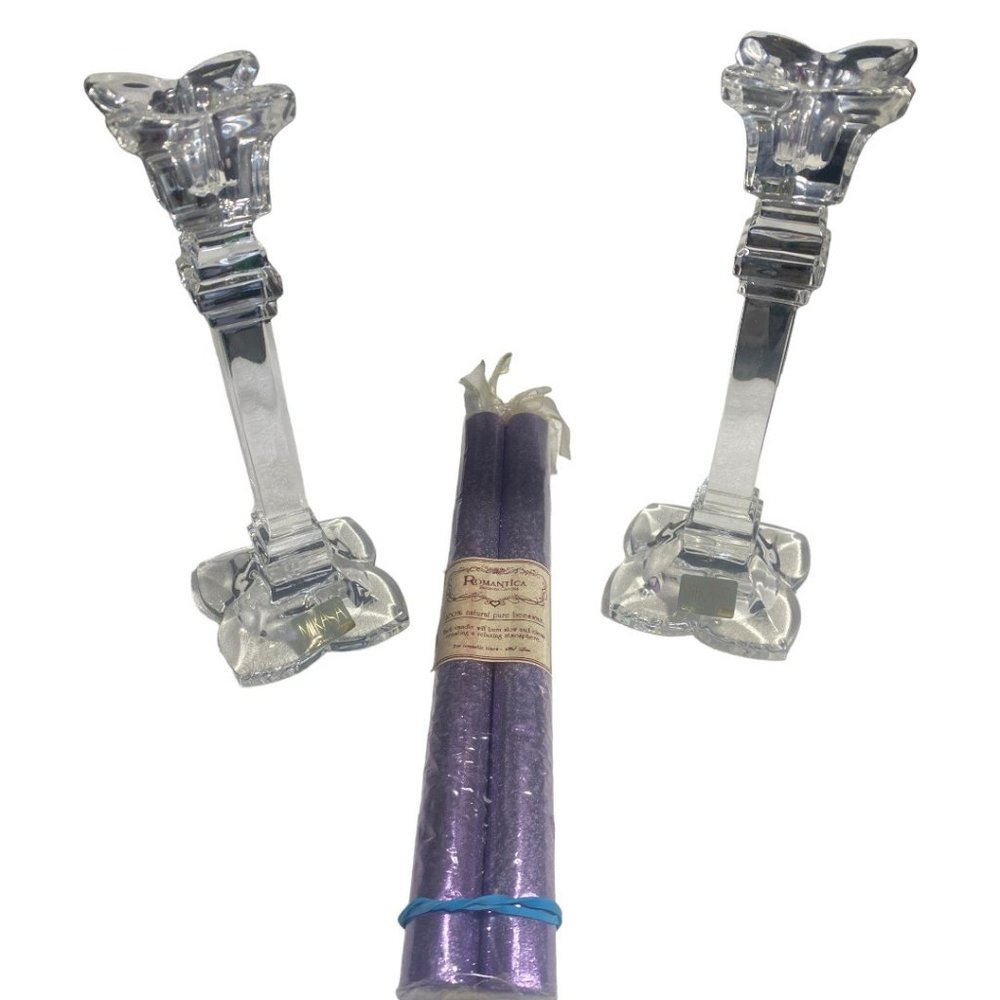SET OF 2 MIKASA TULIP CANDLE STICK HOLDERS W/ CANDLES (AS NEW)